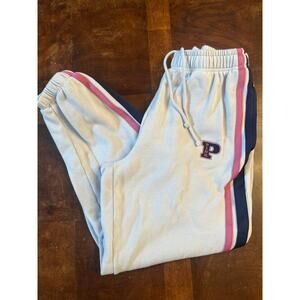 PINK Victoria’s Secret Grey Sweatpants Joggers Size M Side Stripes Logo Stained